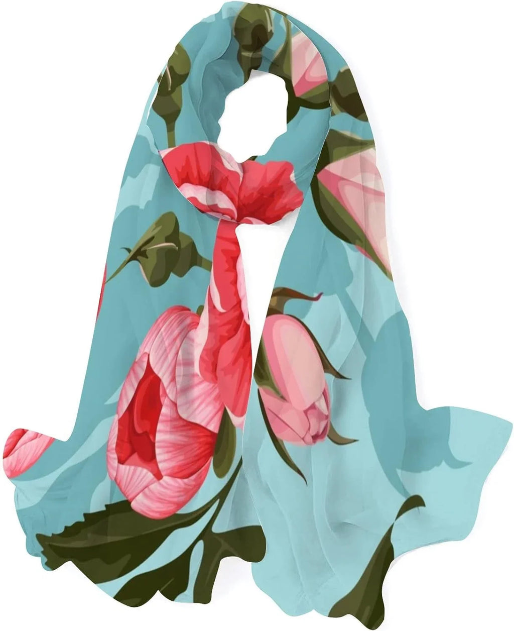 Hyjoy Peony And Roses Long Silk Neck Scarf Lightweight Shawl Wrap Scarves for Women Girls