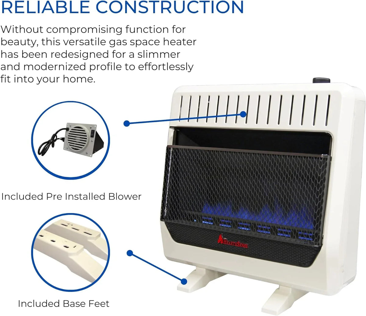 Hearth Sense Dual Fuel Vent less Blue Flame Heater with Base and Blower 30,000 , T-Stat Control Model# BF30T-