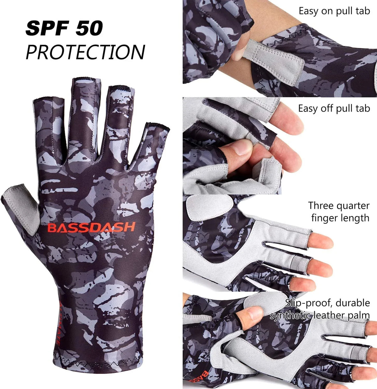 Sun Protection Fingerless Hunting Fishing Gloves  50+ Men s Women s  Gloves for Kayaking Paddling Hiking Cycling Driving Shooting Training Black Camo X-Large