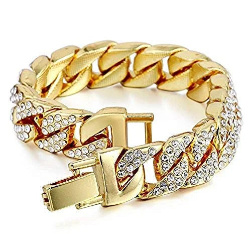 Charles Raymond Big Bling Watch Inspired by Hip Hop - Mens Iced Out Timepiece - Faux Chrono Eyes - Diamond Rhinestones on Blast - ST10311 (Gold Rubber Cuban)
