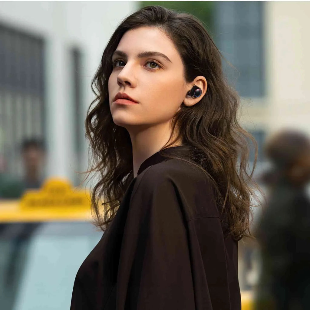 UrbanX True Wireless Bluetooth Earbuds + Charging Case, Black, Dual Connect, IPX5 Water Resistance, Bluetooth 5.2 Connection, Balanced, Bass Boost Compatible with Lenovo Yoga Smart Tab