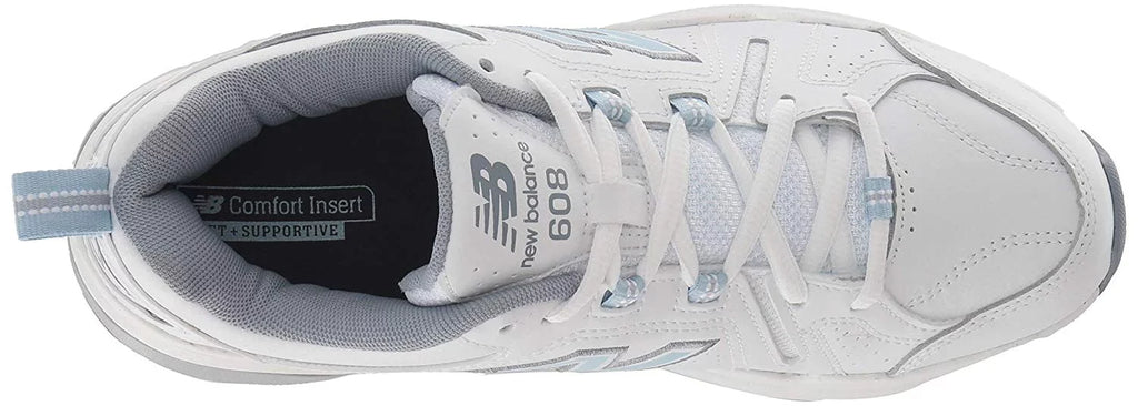 New Balance Women's 608v5 Casual Comfort Cross, White/Light Blue, Size 10.5 oS05