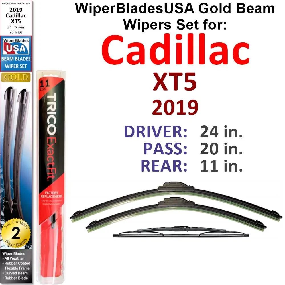 2019 Cadillac XT5 Luxury Beam Wiper Blades Wipers  (Set of 3) w/Rear Wiper