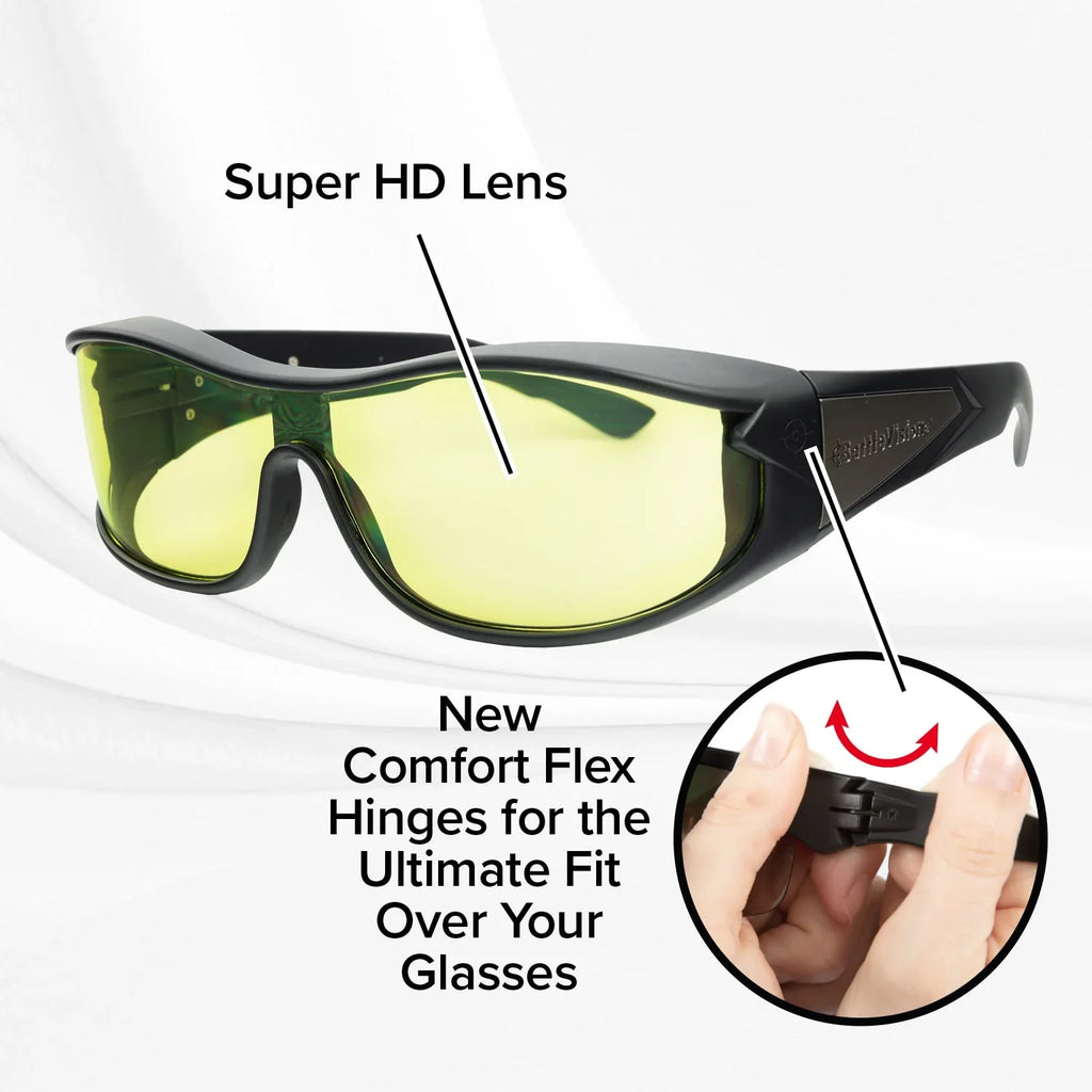 BattleVision Night Vision Wraparounds Green Night Driving Glasses, ---