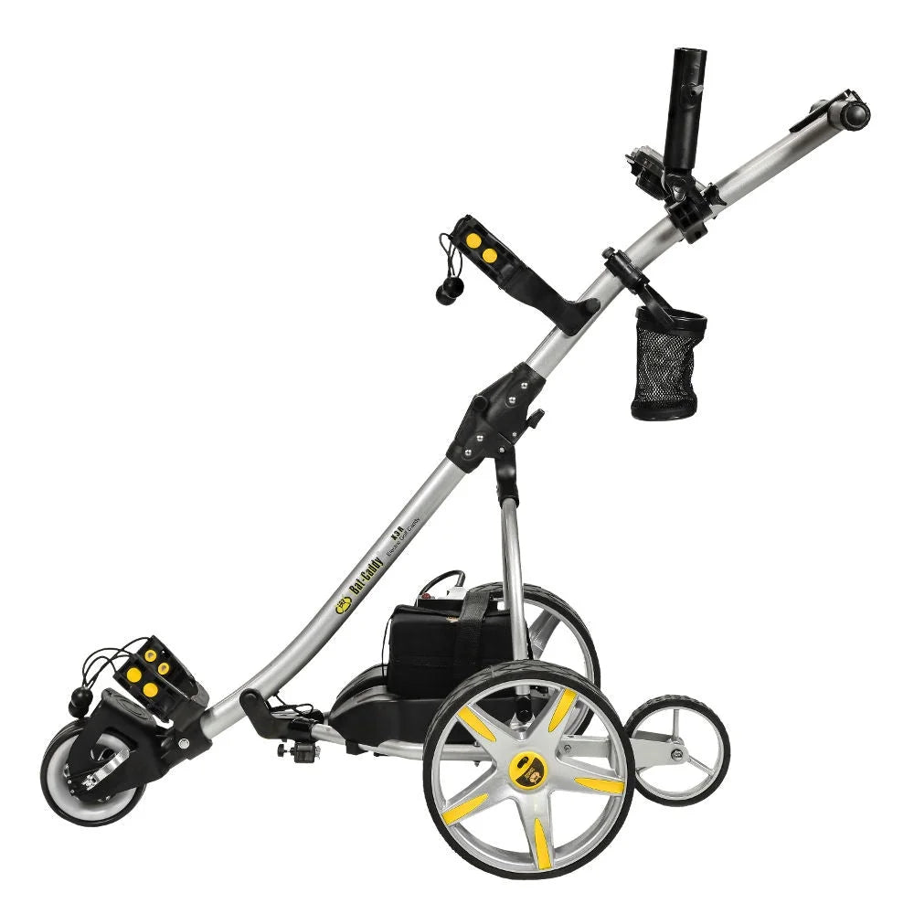 X3R Sealed Lead 18-Hole Battery Powered Golf Push Cart with Remote, Dual Motor, 9-Speeds and Reverse, Cruise Control, Anti-Tip Wheel, and Downhill Control, Titanium Silver