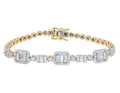 Baguette Cluster Halo 1.30  Diamond Illusion n Toni Set Bracelet Yellow-White Gold 3MM 7"