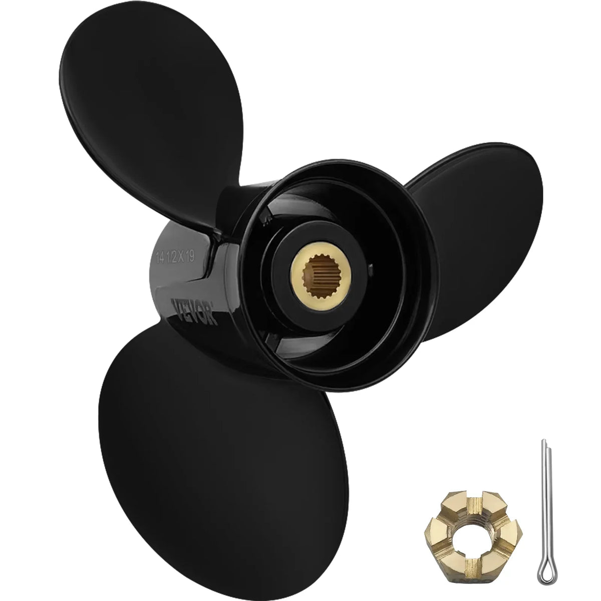 Outboard Propeller, 3-Blade 14.5" x 19" Boat Propeller, Replace for  3817468, Compatible with  Sterndrives Outboard Volvo Penta Engine, Right-handed Aluminium Propeller & 19 Spline Teeth