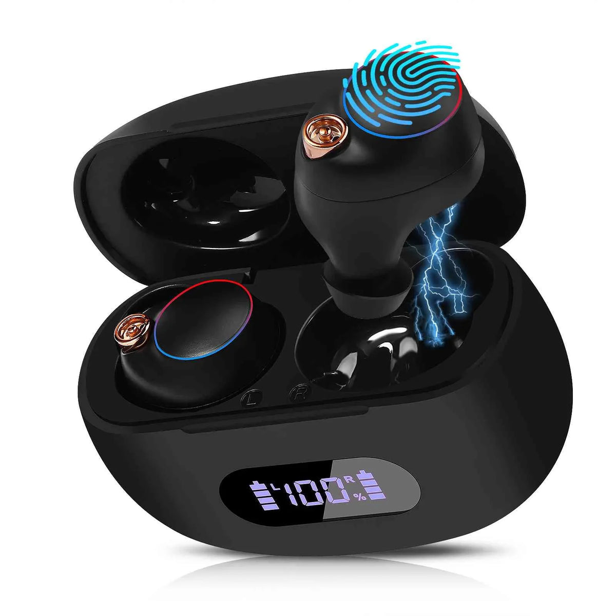 UrbanX True Wireless Bluetooth Earbuds + Charging Case, Black, Dual Connect, IPX5 Water Resistance, Bluetooth 5.2 Connection, Balanced, Bass Boost Compatible with Lenovo Yoga Smart Tab