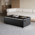 Modern Smart Coffee Table with Built-in Fridge, Bluetooth Speaker, Wireless Charging Module, Touch Control Panel, Power Socket,  Interface, Outlet Protection, Atmosphere light, Black