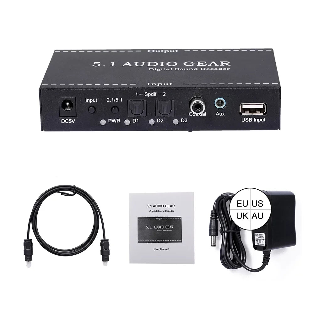 moobody -A6L 5.1 Audio Gear Digital Sound Decoder Audio Converter 3.5mm Audio Output Replacement for Dolby Digital -3 Plug