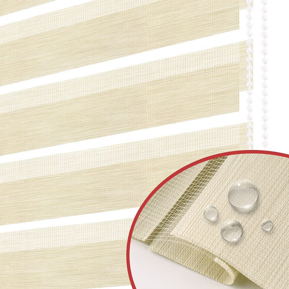 Zebra Blinds for Windows, Dual Layer Roller Sheer Shades Blinds for Day and Night, Light Control Window Treatments Shades with Valance Cover, 29" W x 72" L, Striped Beige