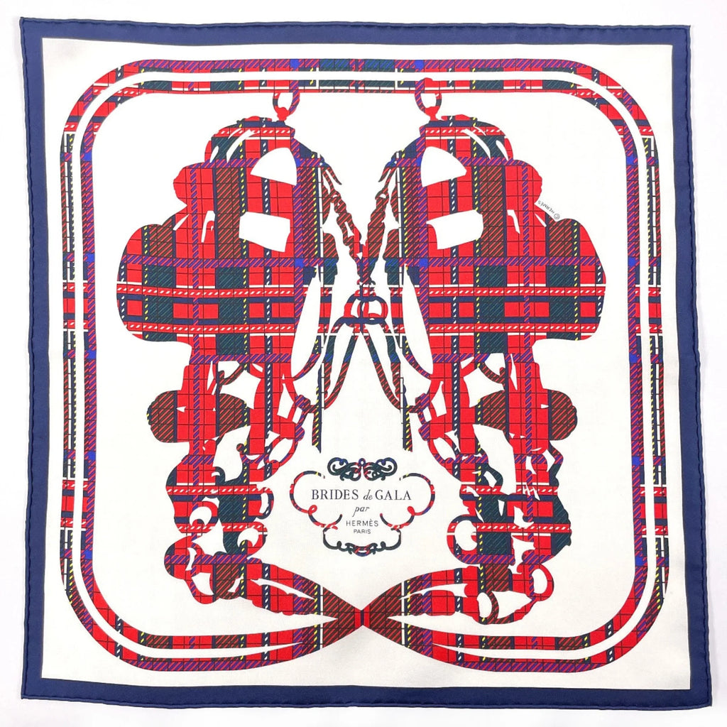 Pre-Owned  Gavroche Carre 45 Brides de Gala Tartan Scarf Muffler Silk White Women's N3123233 (Good)