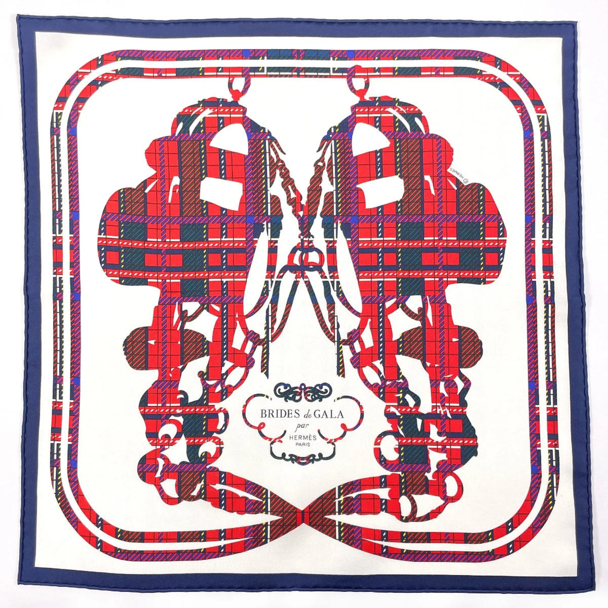 Pre-Owned  Gavroche Carre 45 Brides de Gala Tartan Scarf Muffler Silk White Women's N3123233 (Good)