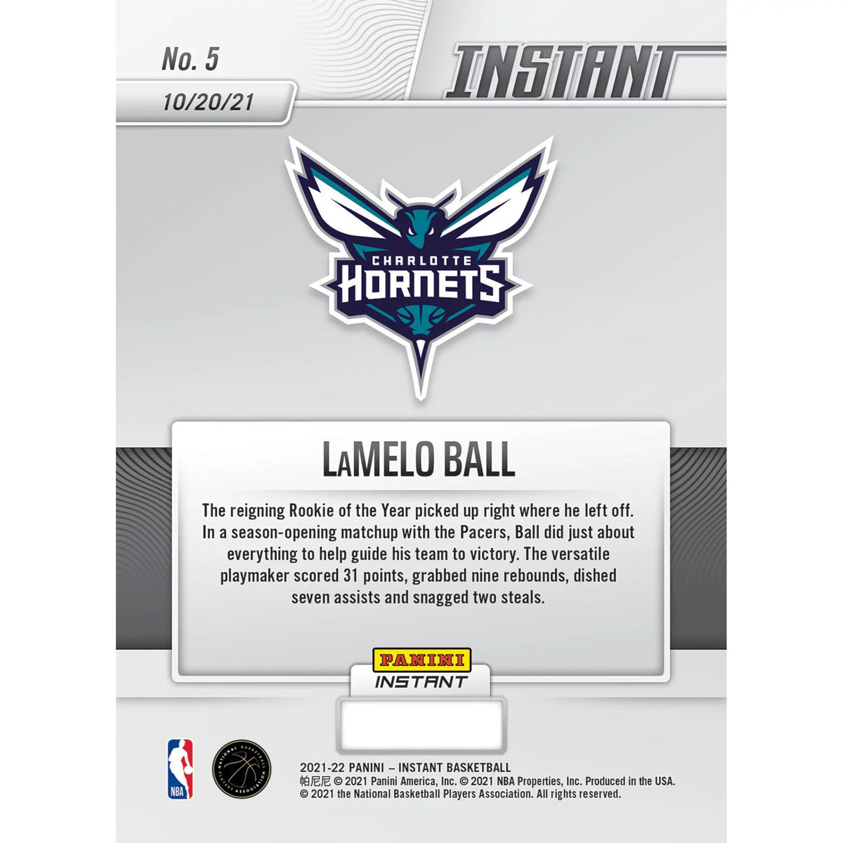 LaMelo Ball Charlotte Hornets Fanatics Exclusive Parallel Panini Instant Stuffs the Stat Sheet Single Trading Card -