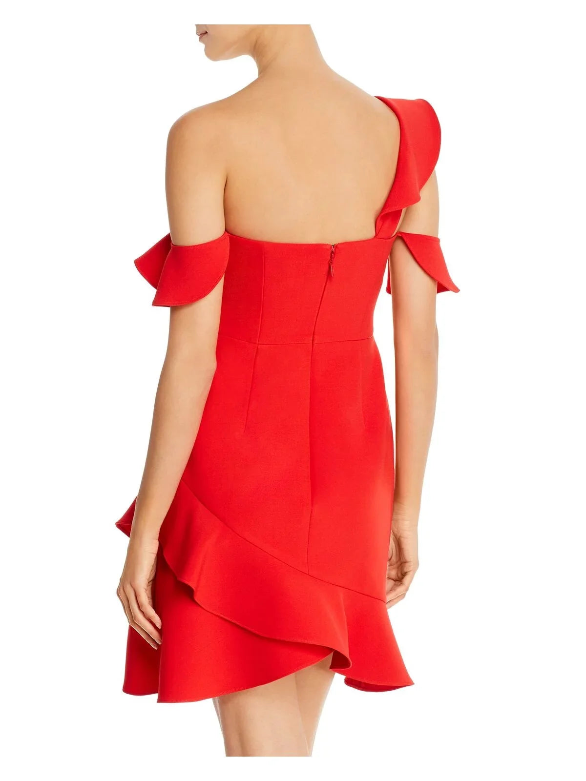 Womens Red Cold Shoulder Asymmetrical Neckline Short Party Fit + Flare Dress 12