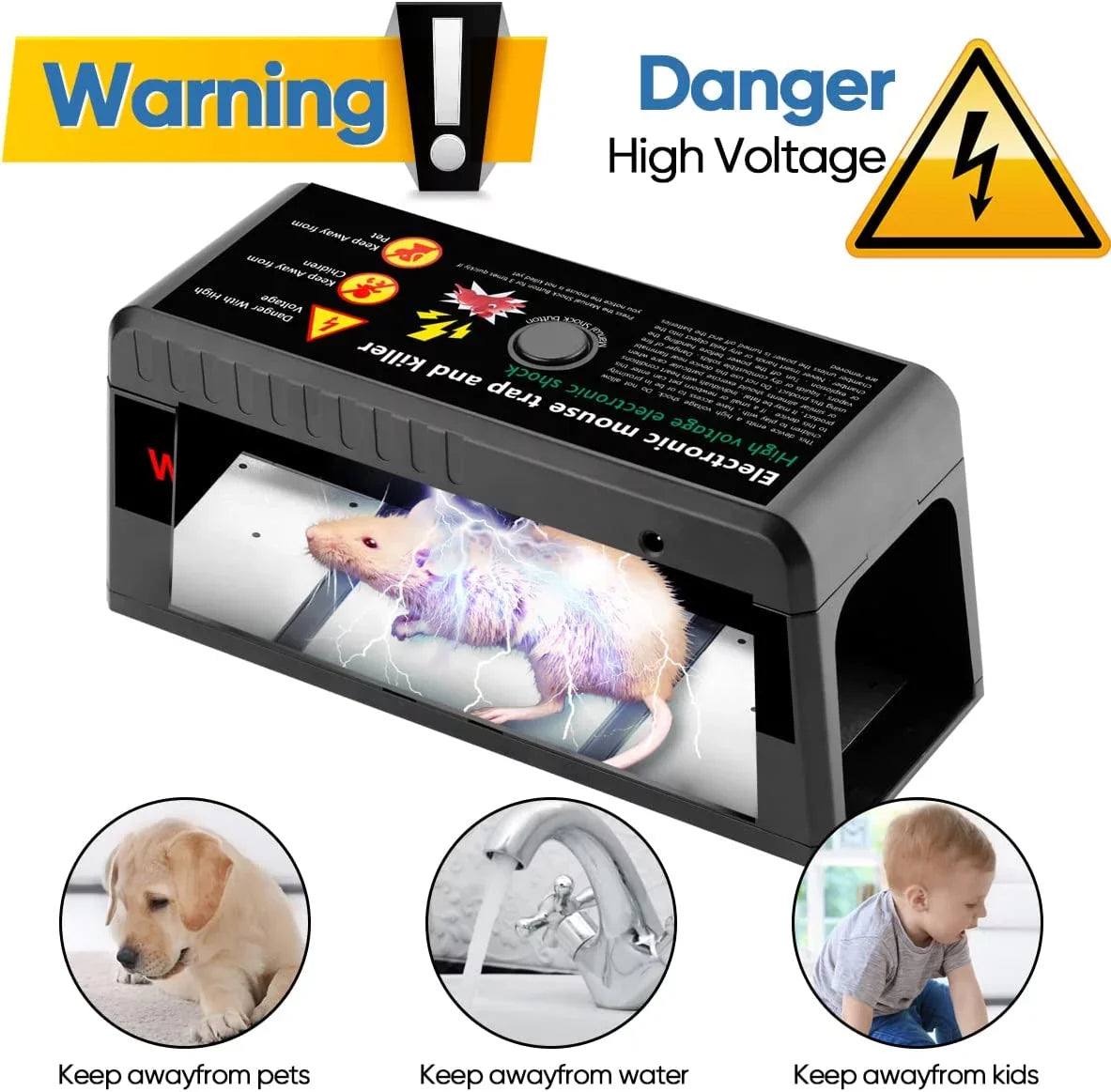 Electric Rat Trap with 8000V Humane Shock Chamber Mouse Killer Zapper for Homes Outdoor Indoor , Mice Chipmunks Squirrels