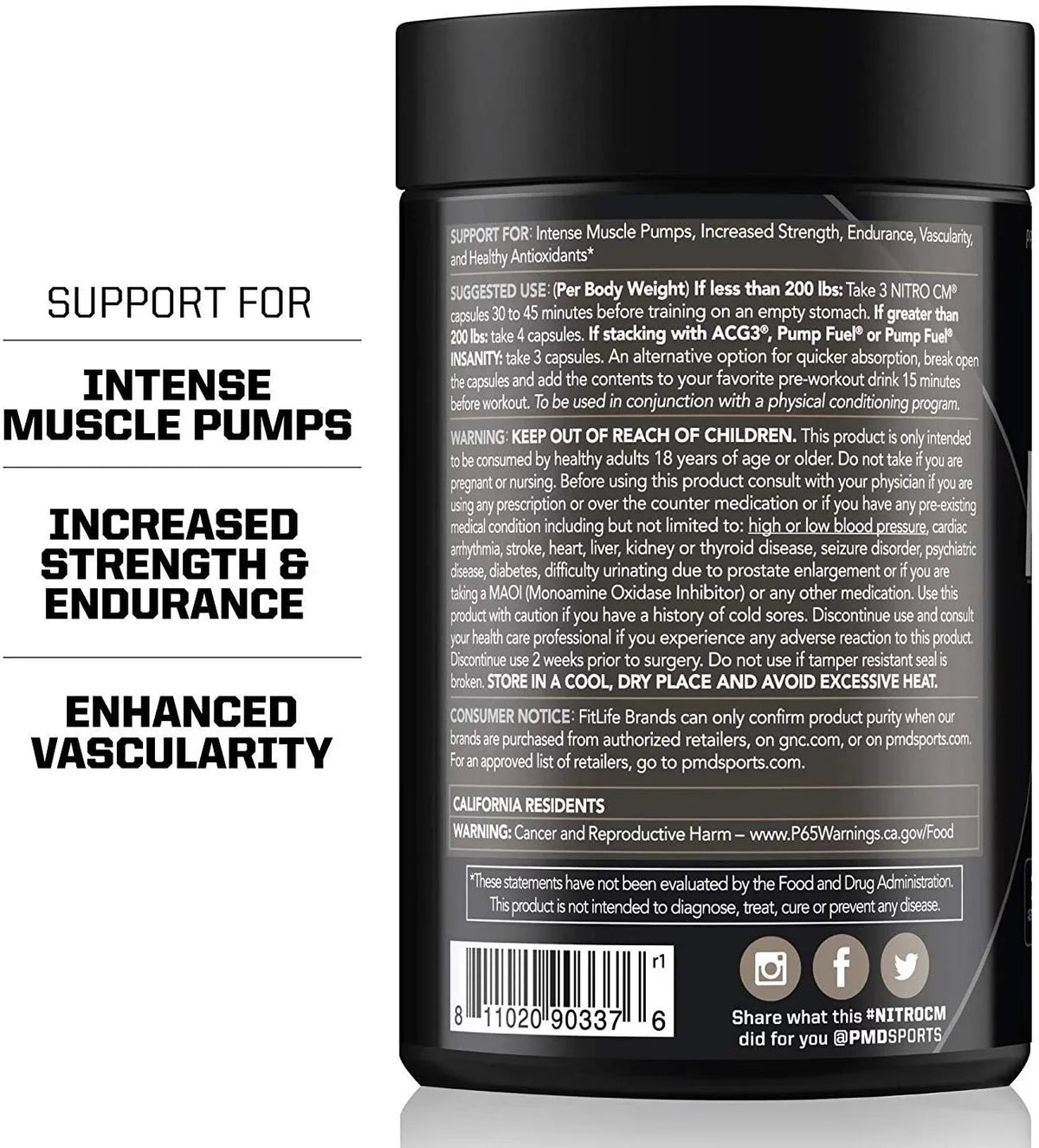 Sports Nitro cm - Nitric Oxide with Agmatine Pre Workout Supplement - Muscle Growth Pre-Workout with L Arginine - Endurance Boost for Hardcore Exercise, Training, and Bodybuilding - (90 Capsules)