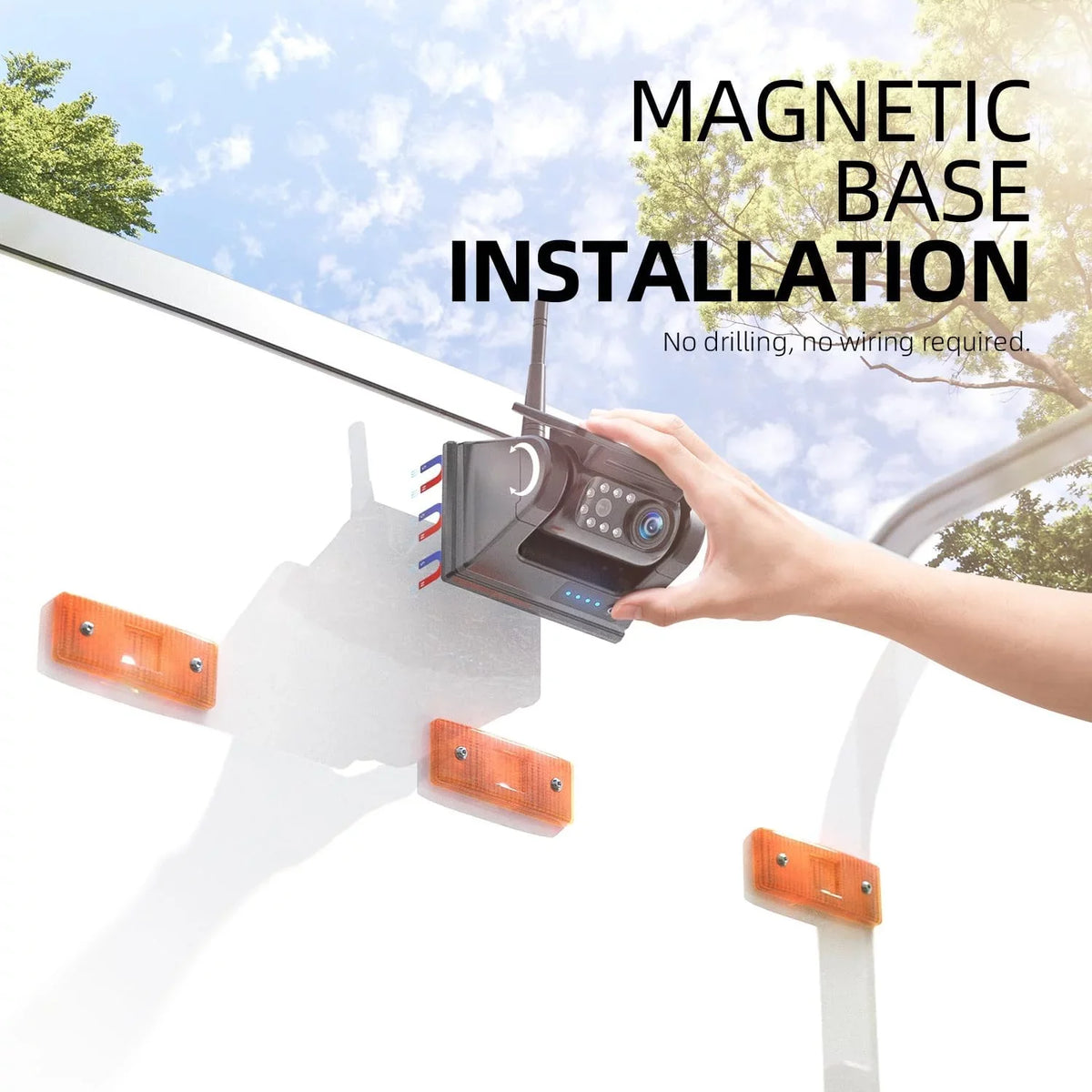 eRapta Magnetic Solar Wireless Backup Camera 5'' Monitor  1080P Waterproof No Drilling 1 Min  Installation X5