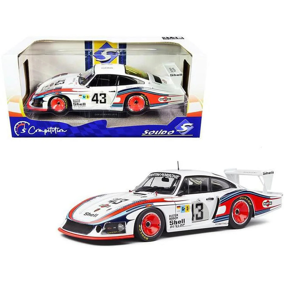 Solido  Series 1-18 Diecast Model Car for Porsche 935 Right Hand Drive Moby Dick No. 43 Manfred Schurti Rolf Stommelen Martini Racing Porsche System 24H