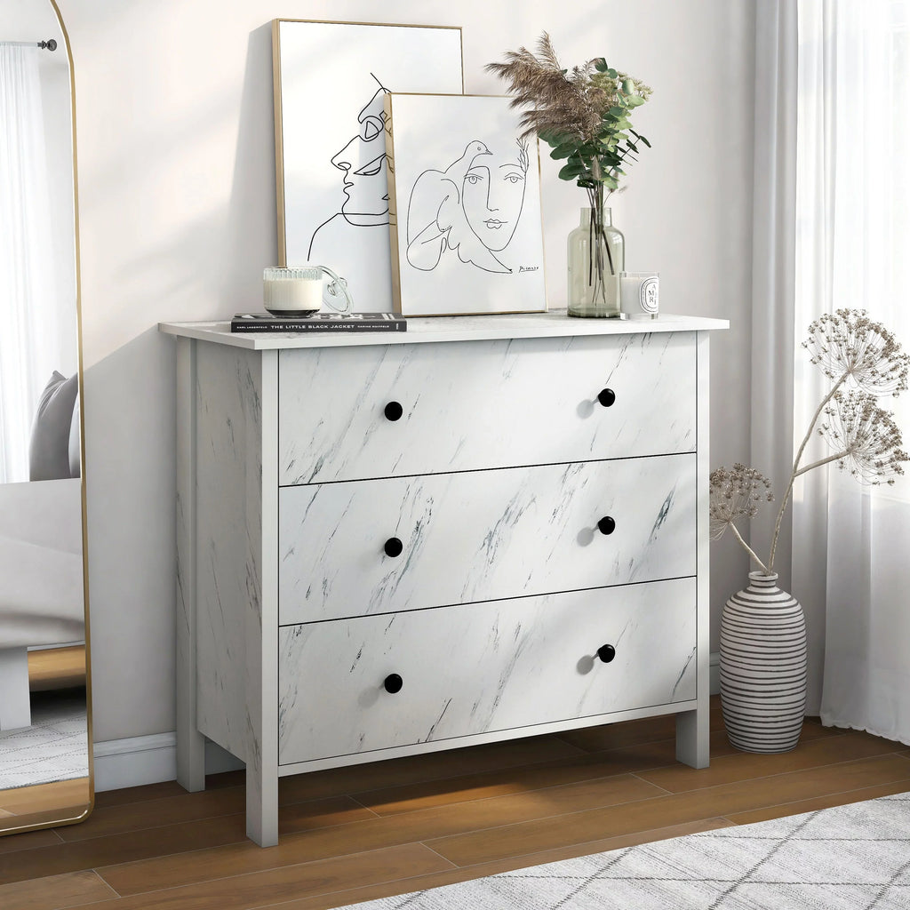 Denhour   Transitional 34-inch Wide 3-Drawer Neutral Youth Dresser by  White Marble