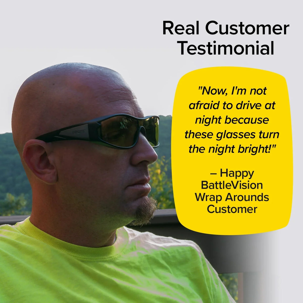 BattleVision Night Vision Wraparounds Green Night Driving Glasses, ---