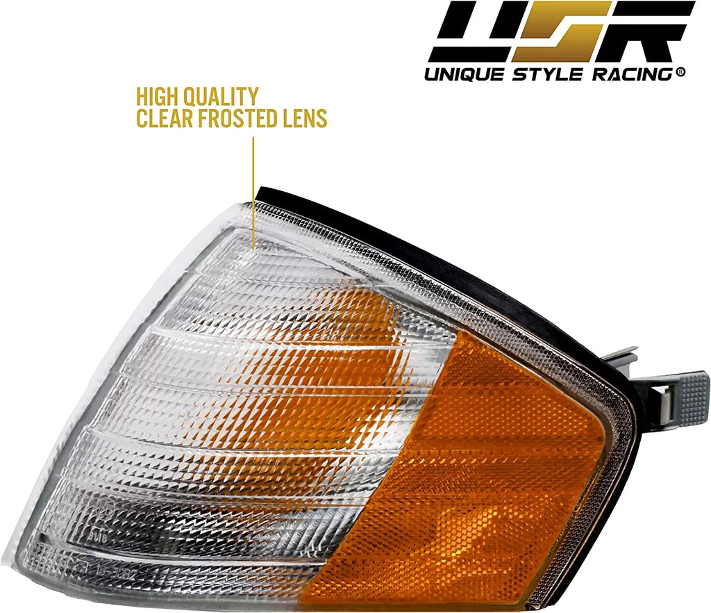 R129 Corner Lights - Replacement Amber / Clear Frost Lens Front Turn Signal Lamps Set (Left + Right) Compatible with 1990-2002 Mercedes Benz R129 Chassis  Class Roadster