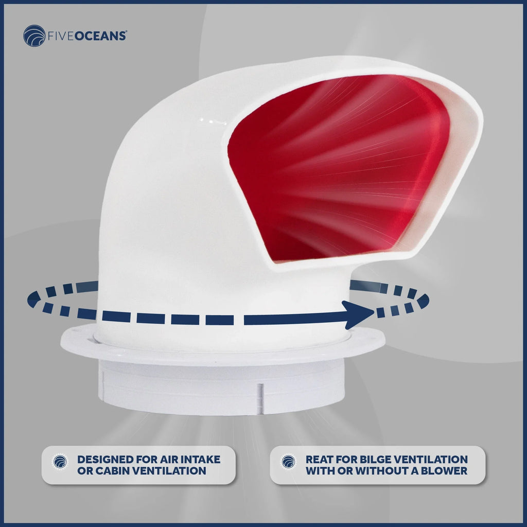 Five Oceans  3-Inch Cowl Vent with Snap-On Deck Plate and Cover, 2 Pack Low Profile -Resistant and Flexible , Red Interior, for Air Intake or Cabin Ventilation - FO88-M2