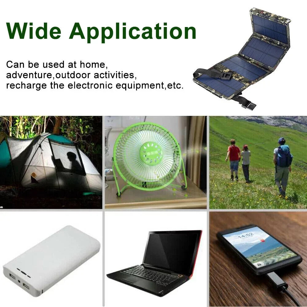 80W  Solar Panel Folding Power Bank Outdoor Camping Hiking Phone Charger