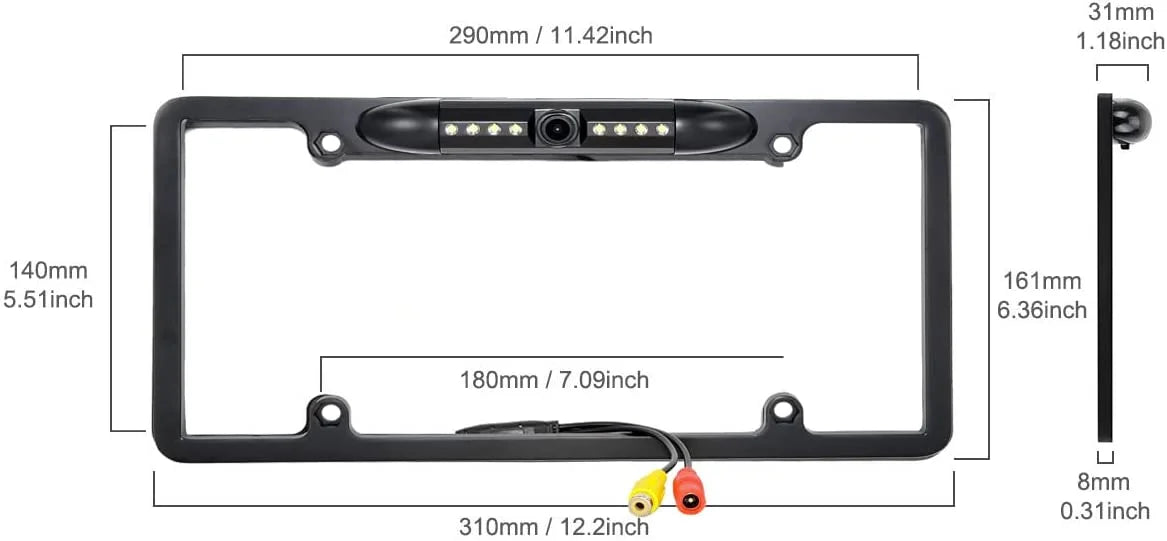 12V Car Front or Rearview Reverse View Backup Camera 8  Night Vision  License Plate Frame Black