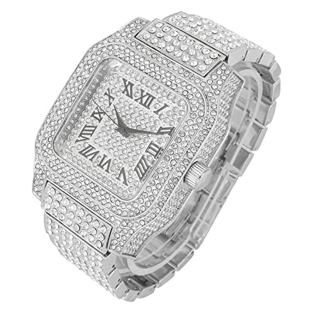 Charles Raymond Bling-ed Out Biggie Square Hip Hop Iced Out Watch You Will Hypnotize in a Crystal Watch - 0513Sq (Silver Black R#)