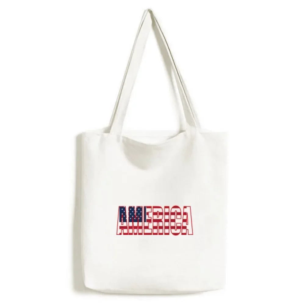 America  Country Flag Name Tote Canvas Bag Shopping Satchel Casual Handbag