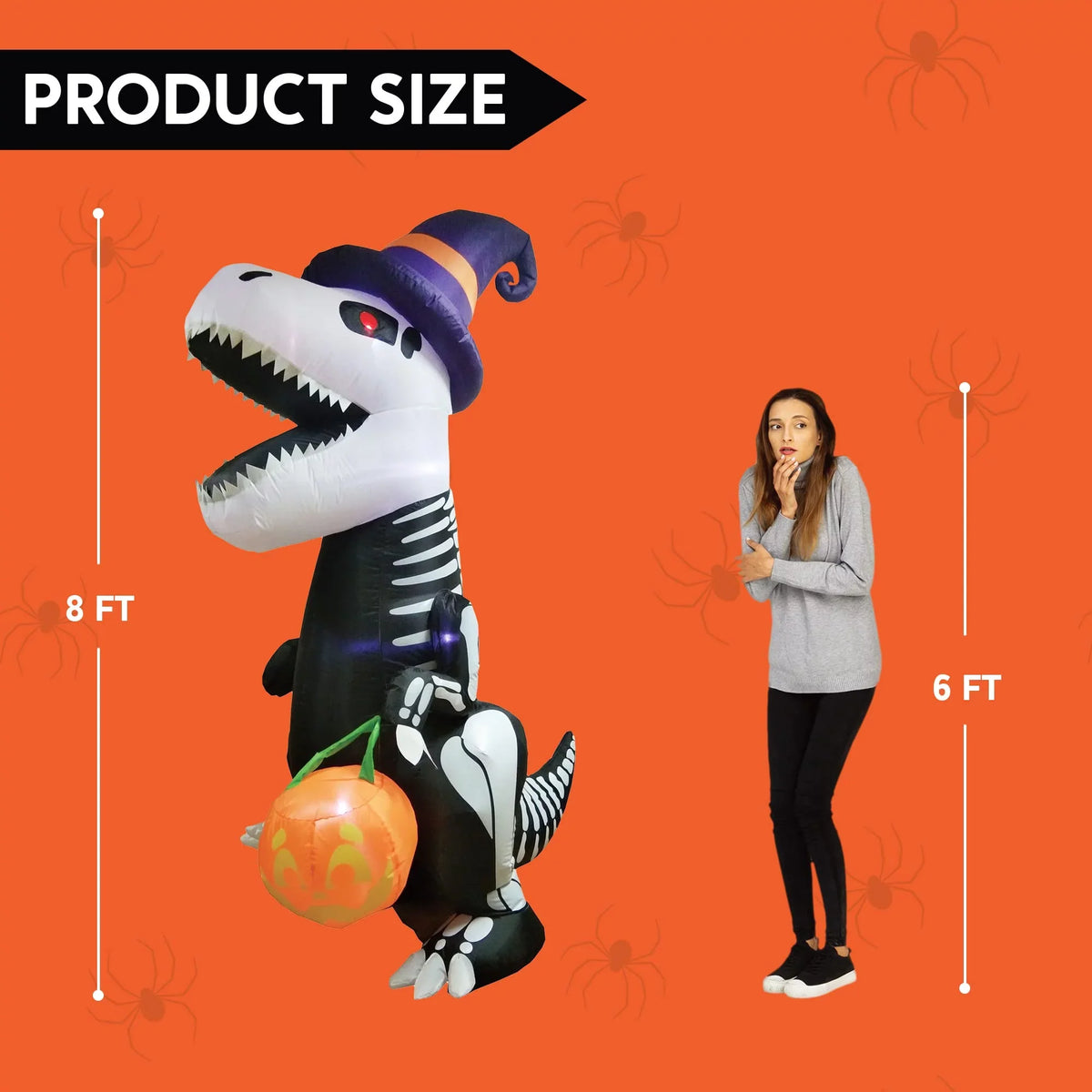 Joiedomi Halloween 8  Inflatable Skeleton Dinosaur with Build-in LEDs Blow Up Inflatables for Halloween Party Indoor, Outdoor, Yard, Garden, Lawn Decorations
