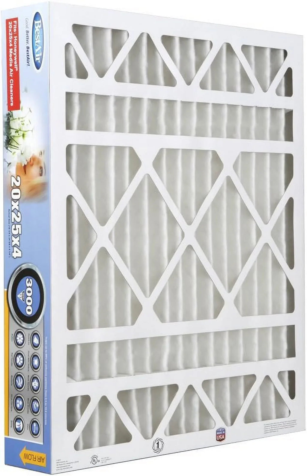 BestAir HW2025-13R  Furnace Air Filter, 20" x 25" x 4",  13, Removes Allergens & Contaminants, Fits 100%, For Honeywell Models, Pack of 3