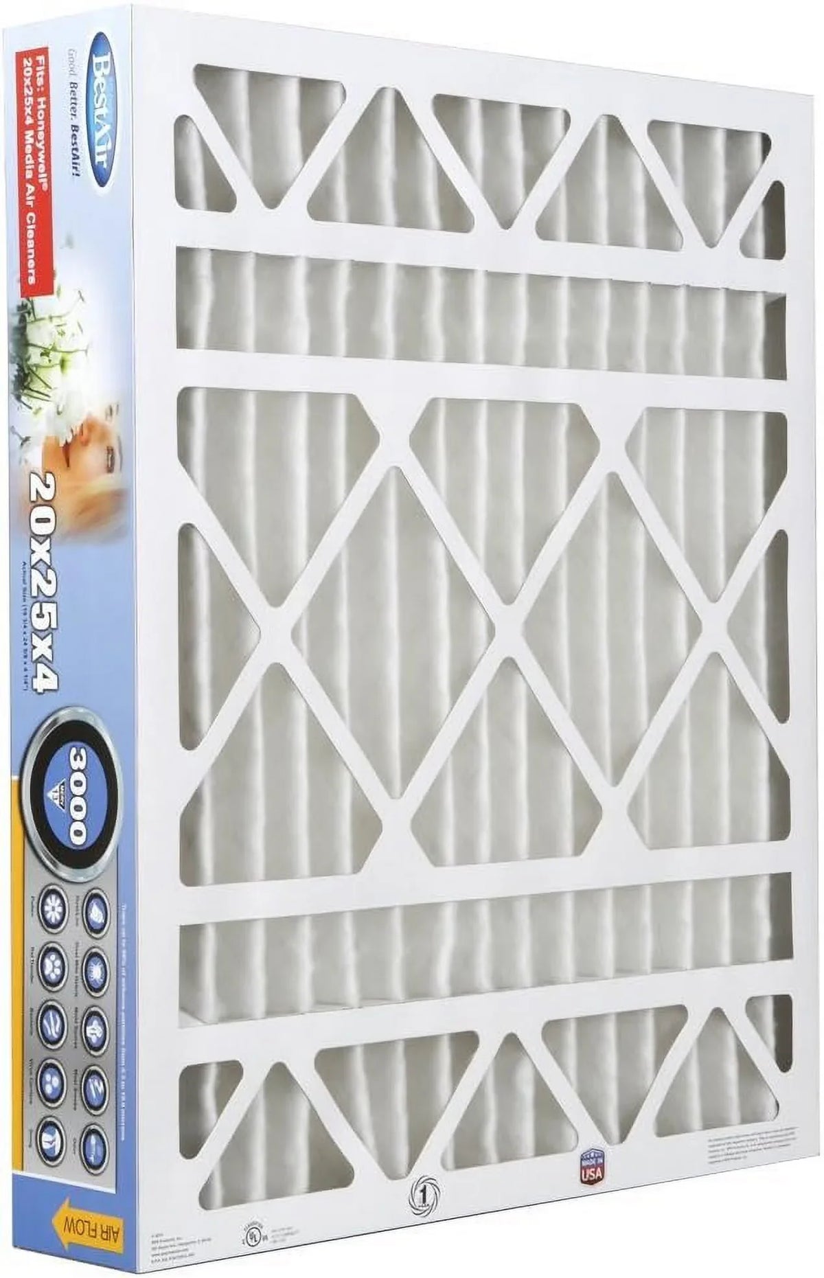 BestAir HW2025-13R  Furnace Air Filter, 20" x 25" x 4",  13, Removes Allergens & Contaminants, Fits 100%, For Honeywell Models, Pack of 3