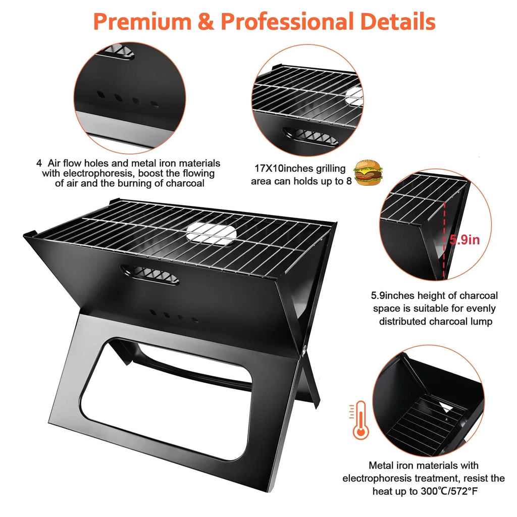 iMountek Portable  Barbecue Grill Foldable Charcoal Grill Camping Garden Outdoor Travel with 10Pcs  Steel