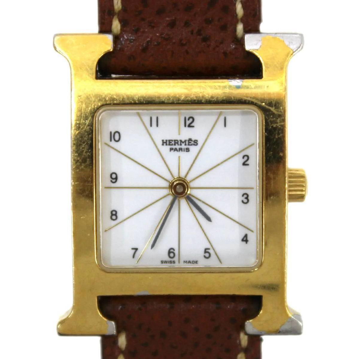 Pre-Owned  Hermes H Watch Ladies Quartz Gold x Brown Dial: White HH1.201 □G (Good)