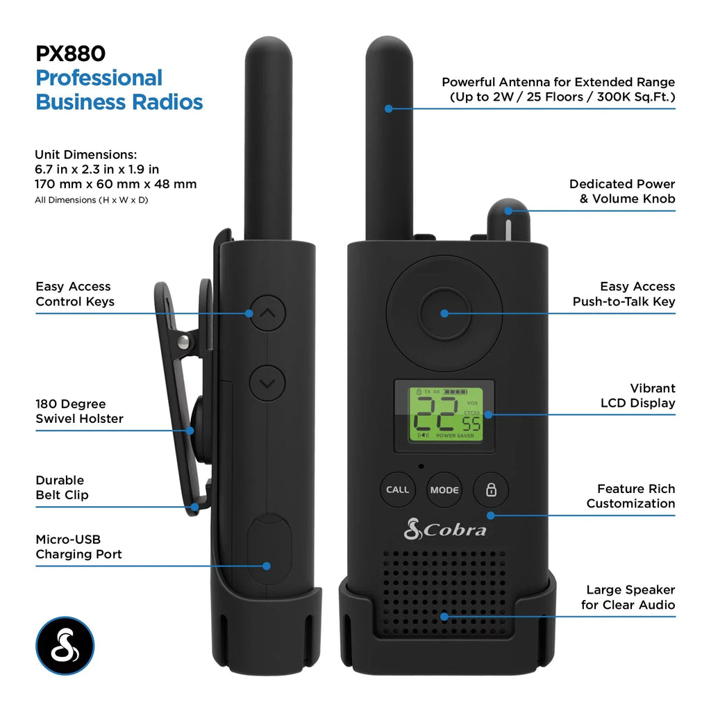 Cobra® MicroTALK -PX880 Two-Way Radios, Black, Pack Of 2 Radios