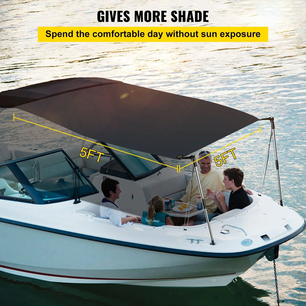 5'x5' -Proof T-Top Sun Shade Kit - 600D Polyester with Rustproof Telescopic Steel Poles, Waterproof, Easy Assembly for T-Tops & Bimini Tops