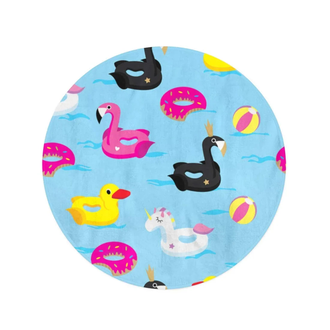 60 inch Round Beach Towel Blanket Blue Inflatable Pattern Floats in The Water Colorful Duck Travel Circle Circular Towels Mat Tapestry Beach Throw