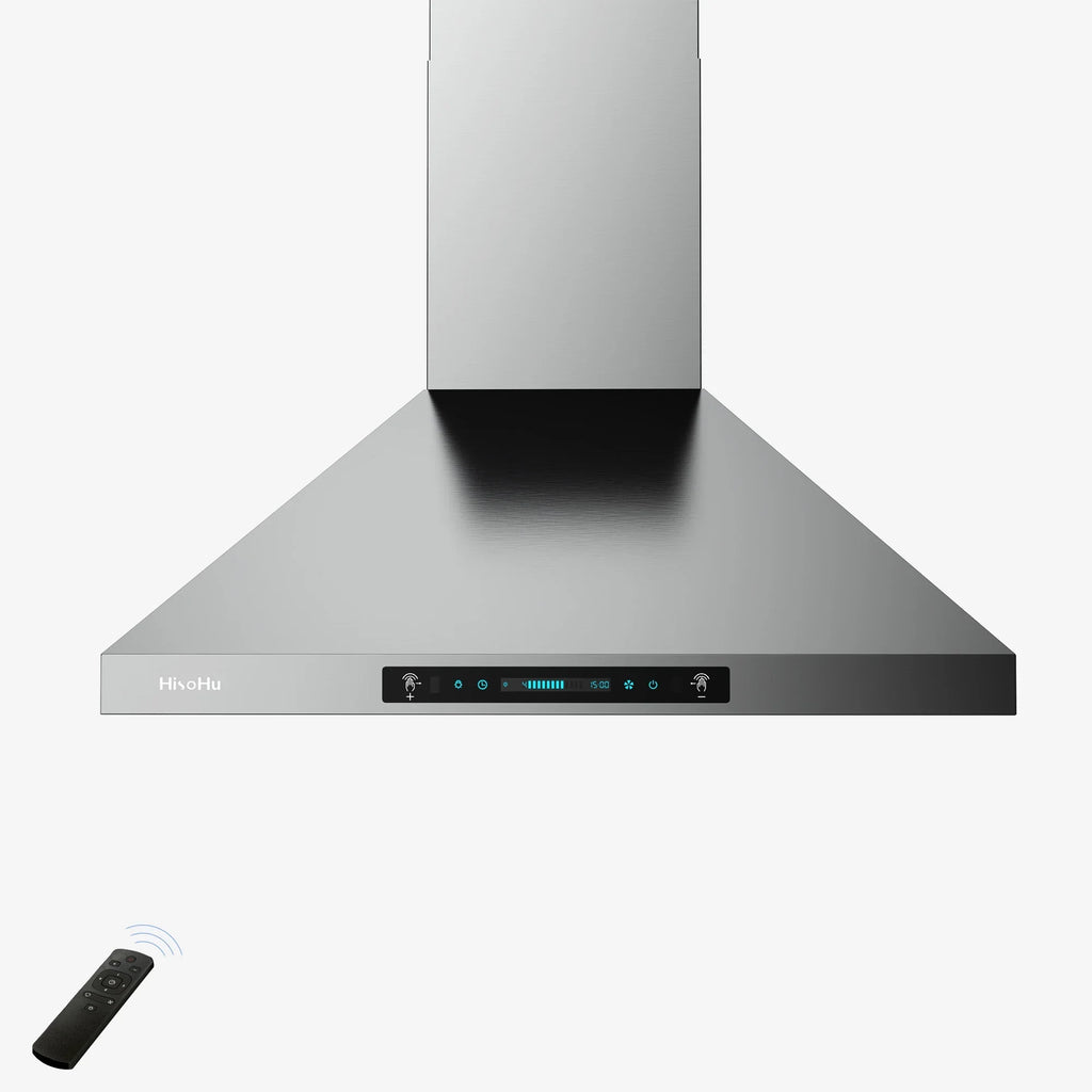 HisoHu Wall Mount Kitchen Hood Range Hoods with Ducted/Ductless Convertible Duct, 36 Inch 780  Stainless Steel Vent Hood, 4 Speed Gesture Sensing Exhaust Hood with Dimmable  lights(A02-36")