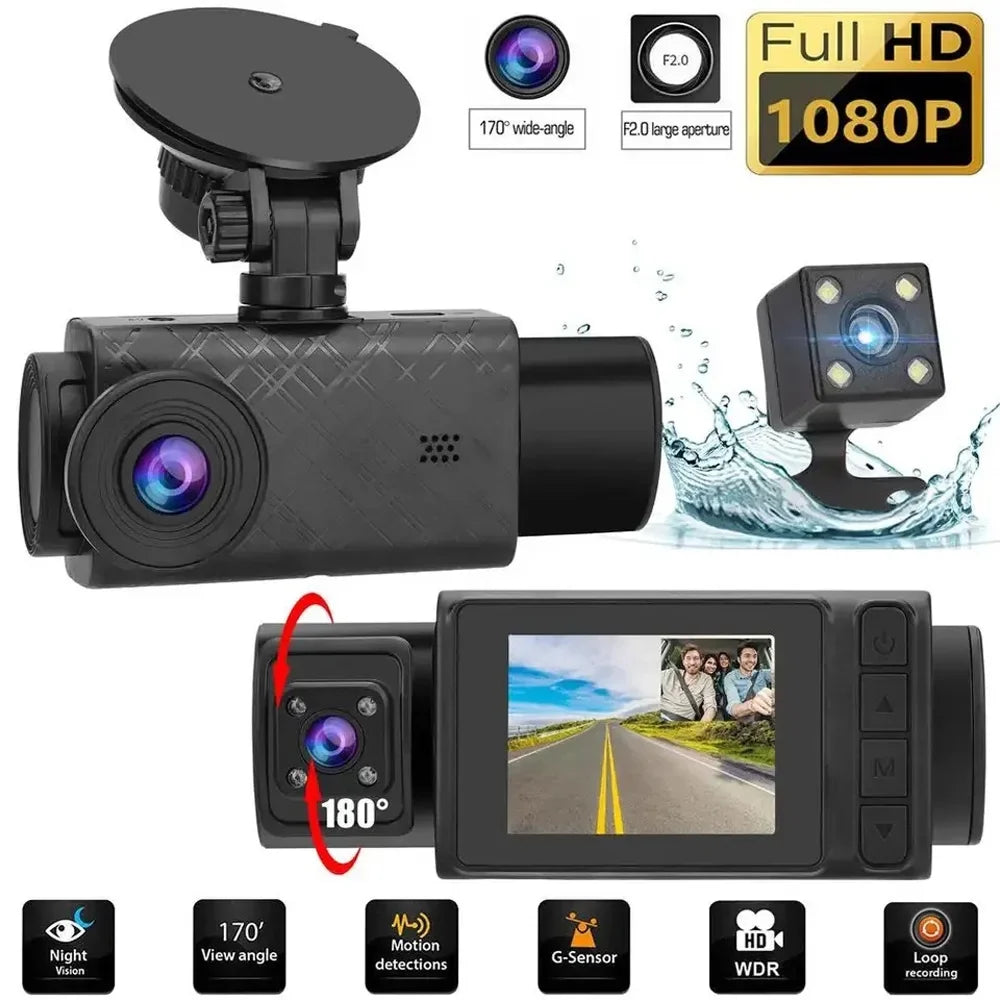 Nebublu 3 Cameras Dash Cam, Car Video Recording Camcorder, Auto Safety Driving Recorder