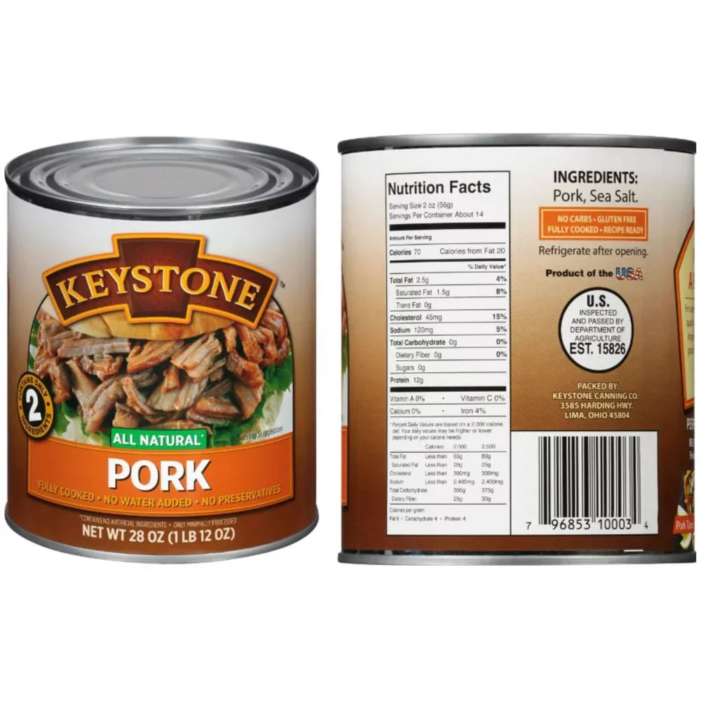 (6 Cans - 2 of Each) Keystone All Natural Beef, Chicken and Pork 28oz Cans Combo  Emergency Survival Ready to eat Long Shelf Life Camping Food