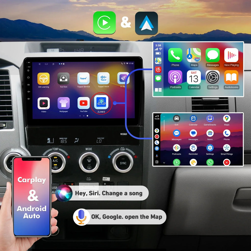 6+128G 10.1 inches Android 12 Car Stereo for Toyota Tundra 2007-2013 & Sequoia 2008-2018  Touchscreen Screen Car Radio with Carplay & Android Auto Support Backup Camera