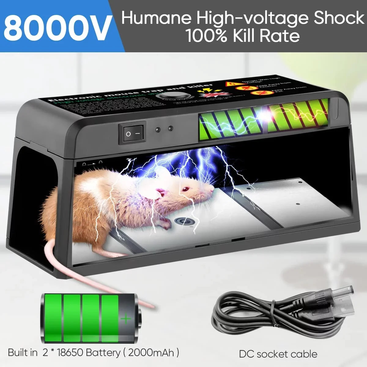 Electric Rat Trap with 8000V Humane Shock Chamber Mouse Killer Zapper for Homes Outdoor Indoor , Mice Chipmunks Squirrels
