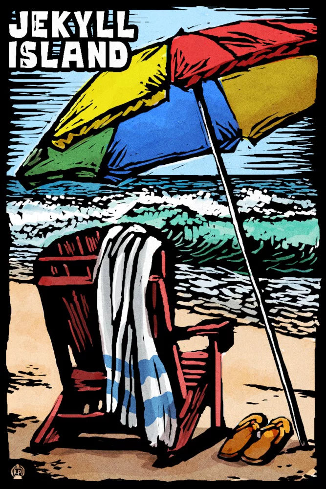 Jekyll Island, Georgia, Beach Chair, Scratchboard (19x27 inches, Premium 500 Piece Jigsaw Puzzle for Adults and Family, Made in )