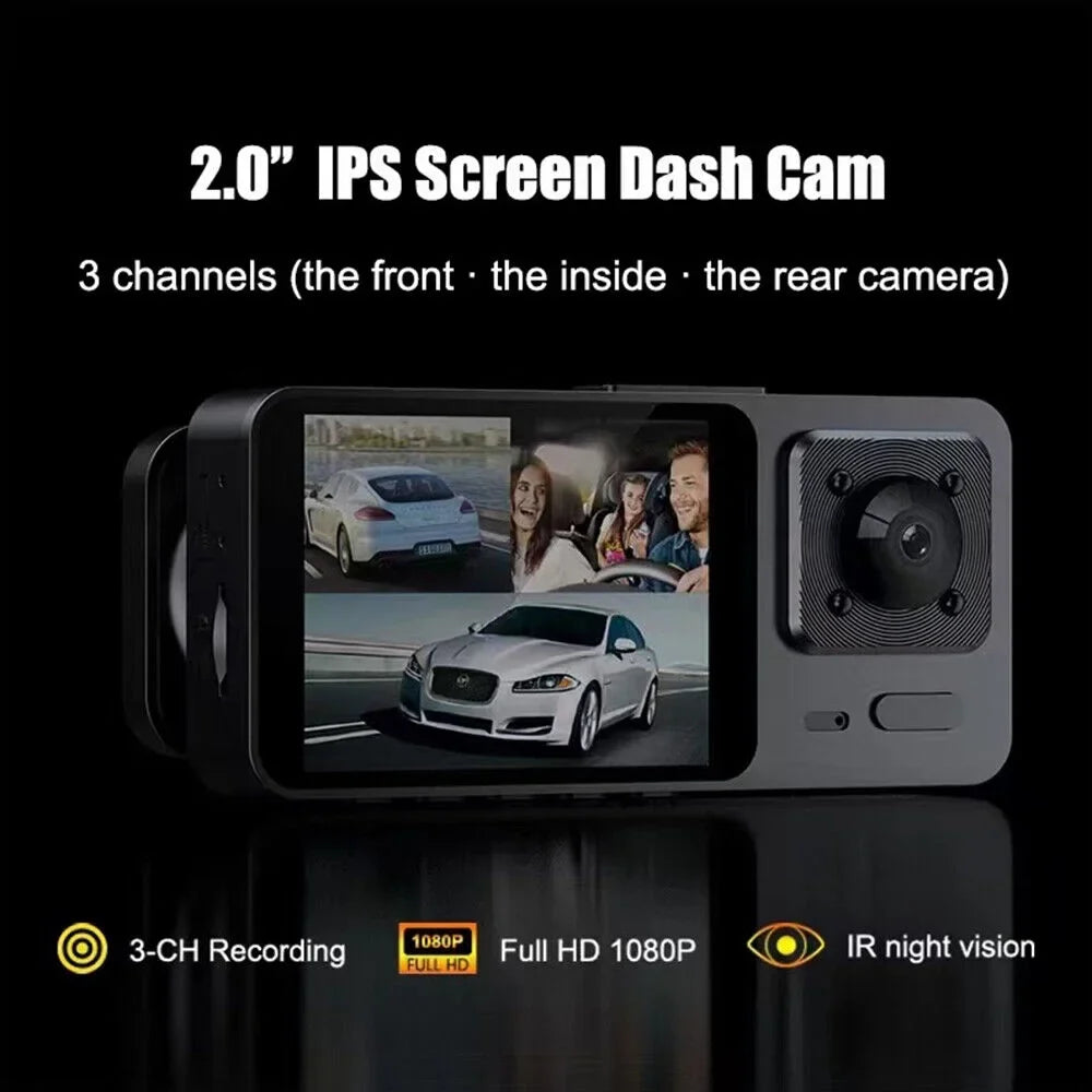 Paddsun Car Dual Lens Dash Camera Cam  1080P Front/Rear/Inside Video Recorder G-Sensor
