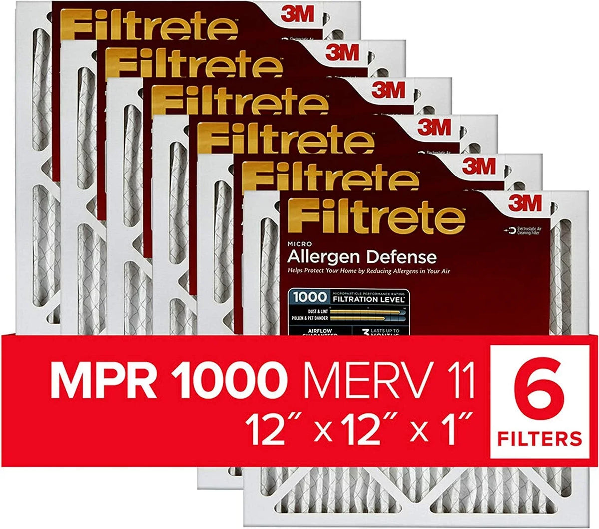 Filtrete Micro Allergen Defense  Air Filter, Delivers Cleaner Air Throughout Your Home, Uncompromised Airflow,  1000, 12 x 12 x 1, 6-Pack