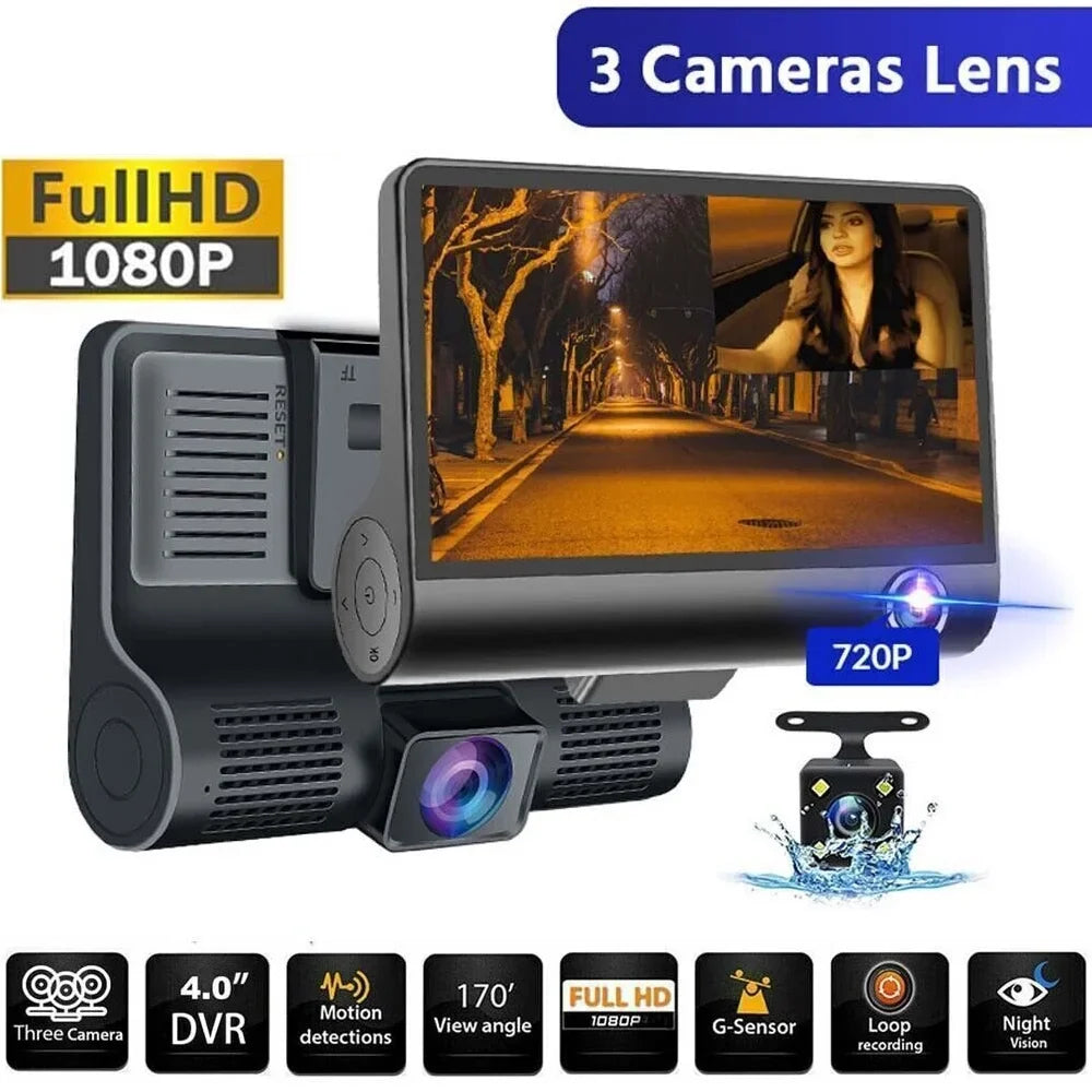 Xhy Car Dual Lens Dash Cam 1080P 4"   Front/Rear/Built-In Video Camera Driving Recorder G-Sensor, Motion Detection and Parking Monitoring