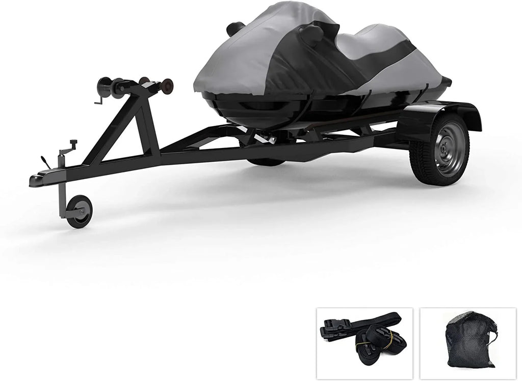 Custom Contour Fit Weatherproof Jet Ski Cover for Kawasaki Ultra 250  2007-2008 - Gray/Black Color - All Weather - Trailerable - Protect from Rain & Sun! Includes Trailer Straps & Storage Bag
