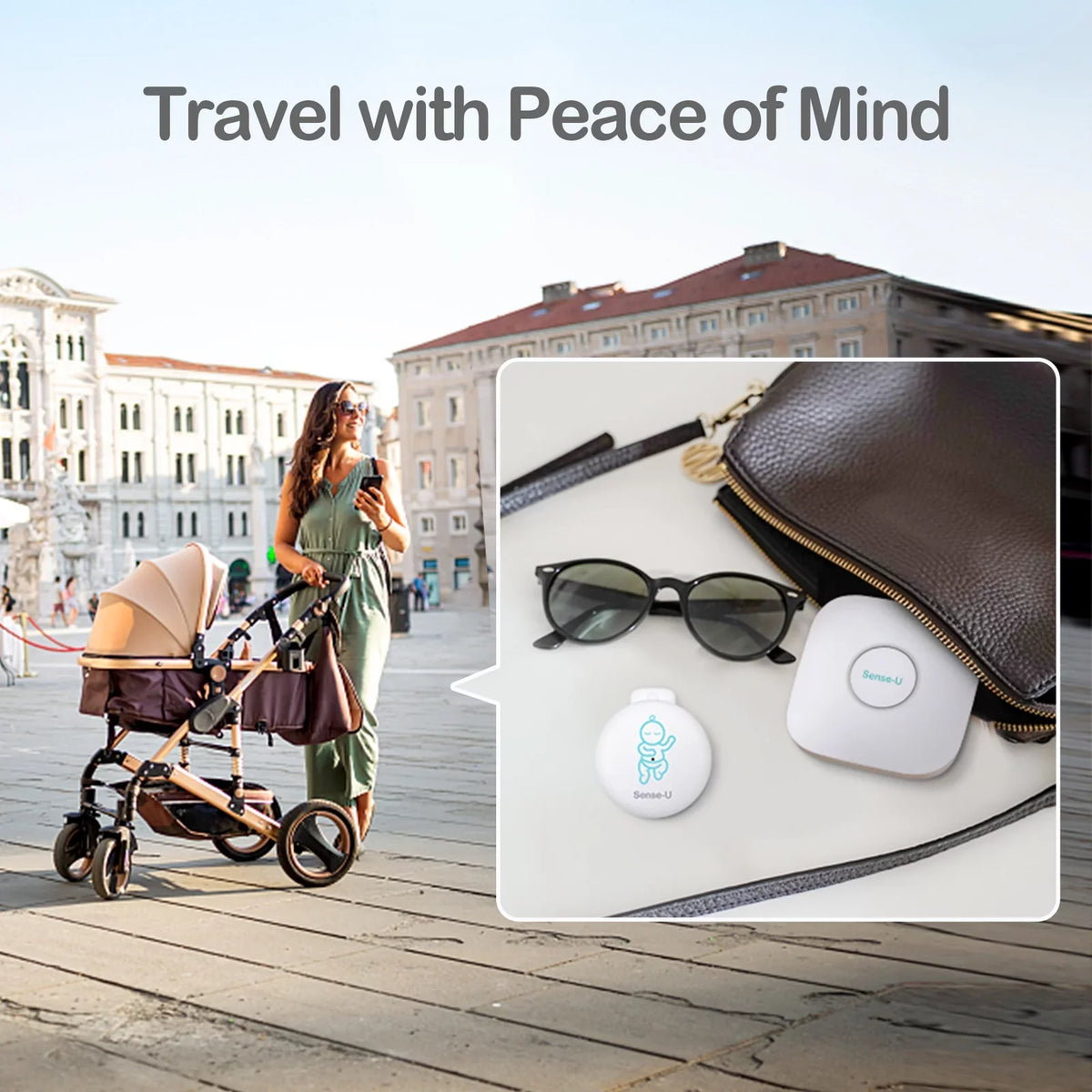 Sense-U Smart Baby Abdominal Movement Monitor - Tracks Baby's Abdominal Movement, Temperature, Rollover, Sleeping Position and Humidity on Smartphone and Base Station - Anytime, Anywhere, Green